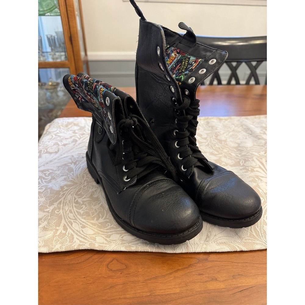 Marvel Avengers Captain America Fold-Over Combat Boots Black Size 8